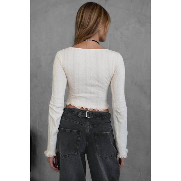 NEW TIC TOC marilyn lace trim knit top in beige - Picture 5 of 5